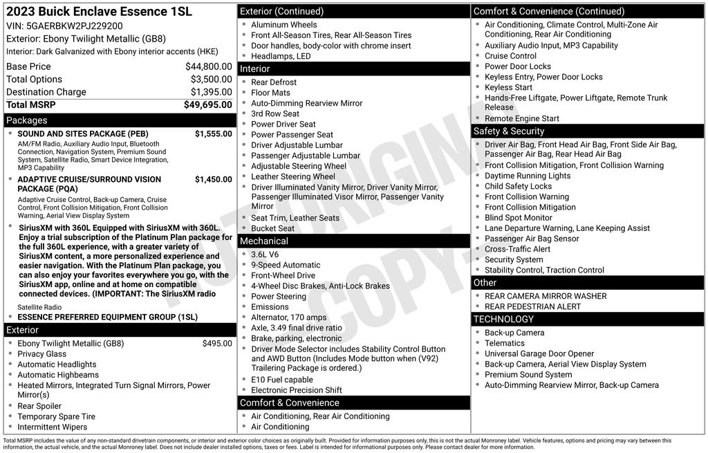 Black (Ebony Twilight Metallic) 2023 Buick Enclave Essence FWD SUV / Crossover Front-Wheel Drive 9-Speed Automatic