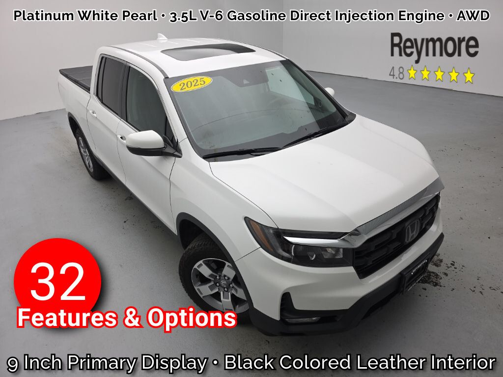 White 2025 Honda Ridgeline Pickup Truck All-Wheel Drive 9-Speed Automatic