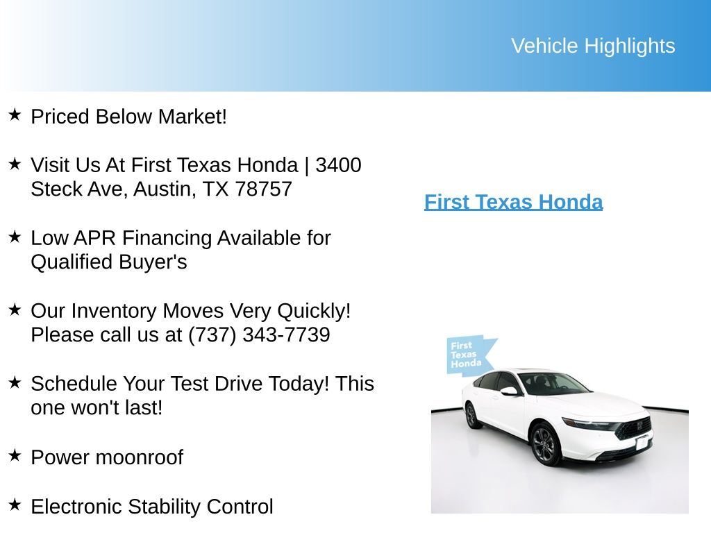 Used Car 2025 Honda Accord Hybrid  Ex-l For Sale Under $35,000 In Austin, Texas