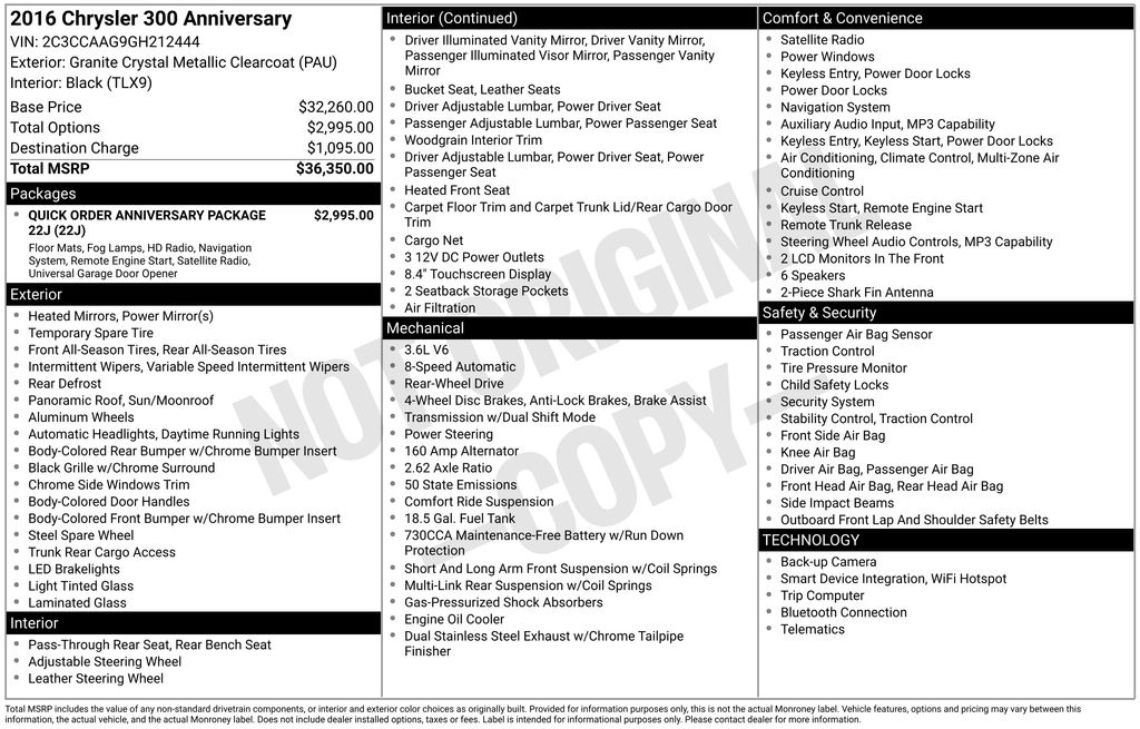 2016 Chrysler 300 Anniversary Edition
