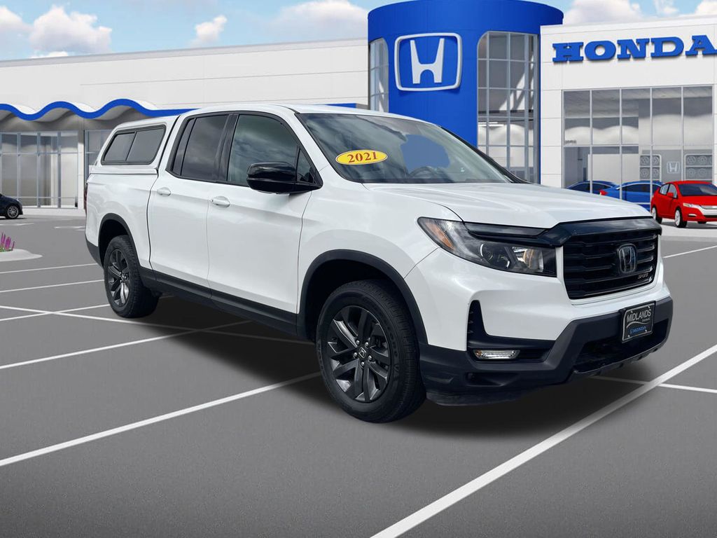 Platinum White 2021 Honda Ridgeline Pickup Truck All-Wheel Drive 9-Speed Automatic