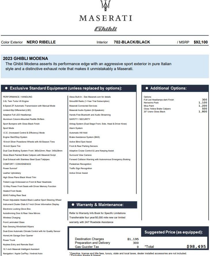 Nero Noctis Black 2023 Maserati Ghibli Modena RWD Sedan Rear-Wheel Drive 8-Speed Automatic