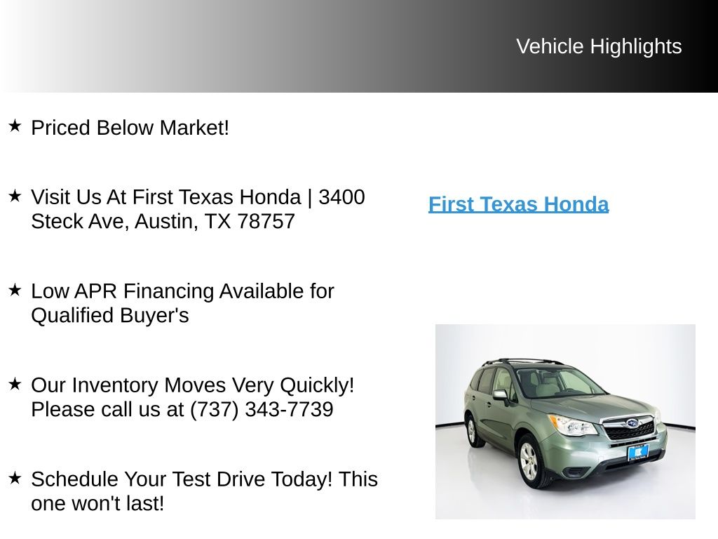 Used Car 2015 Subaru Forester  2.5i Premium For Sale Under $15,000 In Austin, Texas