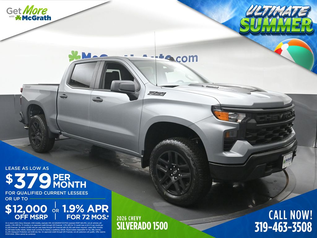 Sterling Gray Metallic 2026 Chevrolet Silverado 1500 Custom Trail Boss Crew Cab 4WD Pickup Truck Four-Wheel Drive 8-Speed Automatic
