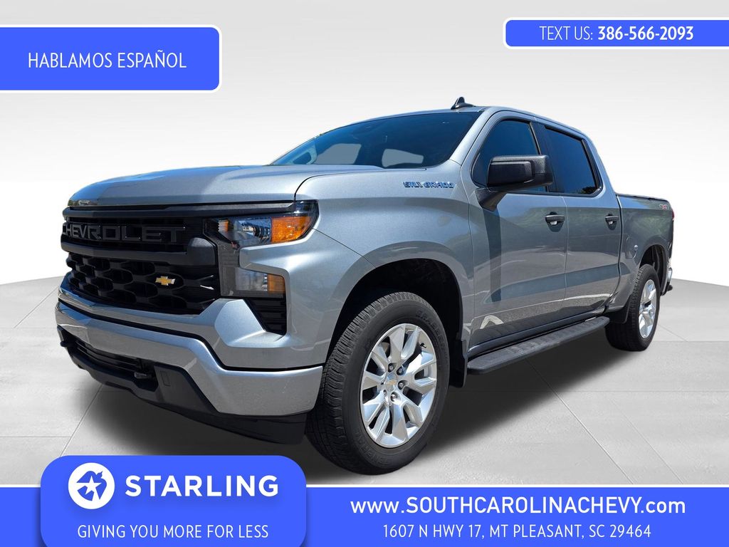 Sterling Gray Metallic 2024 Chevrolet Silverado 1500 Custom Crew Cab 4WD Pickup Truck Four-Wheel Drive 8-Speed Automatic