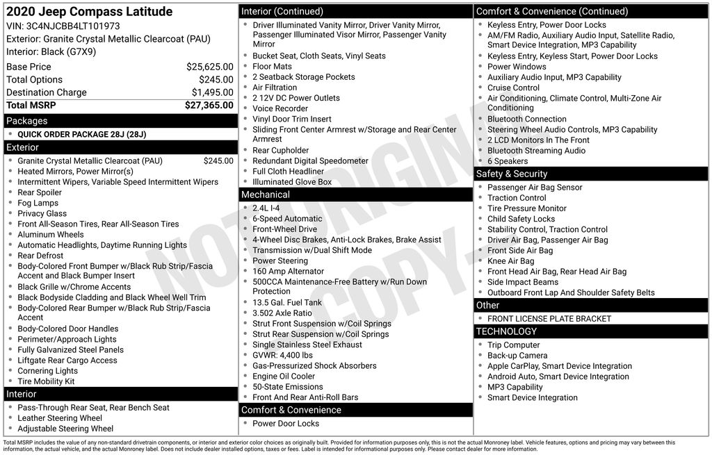 used 2020 Jeep Compass car, priced at $18,500
