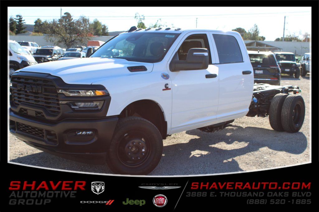 Bright White Clearcoat 2026 RAM 3500 Chassis Tradesman Crew Cab LB DRW 4WD Pickup Truck Four-Wheel Drive 8-Speed Automatic