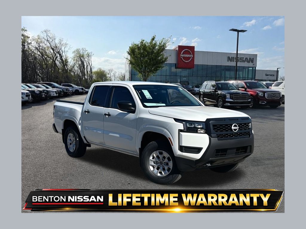 Glacier White 2026 Nissan Frontier S Crew Cab 4WD Pickup Truck Four-Wheel Drive 9-Speed Automatic Overdrive