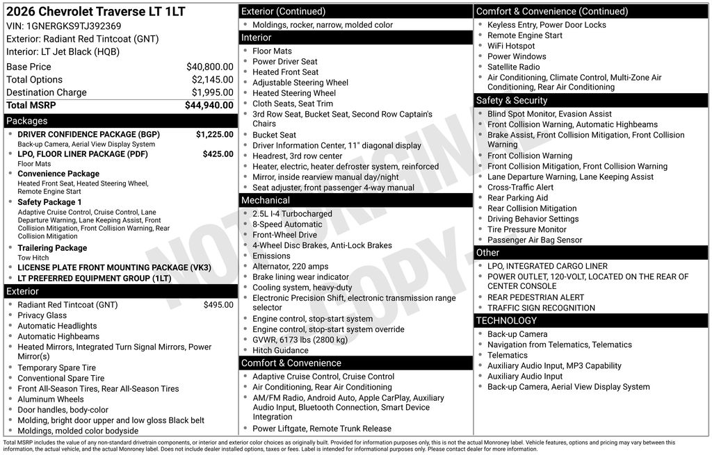 New 2026 Red Chevrolet LT image 8