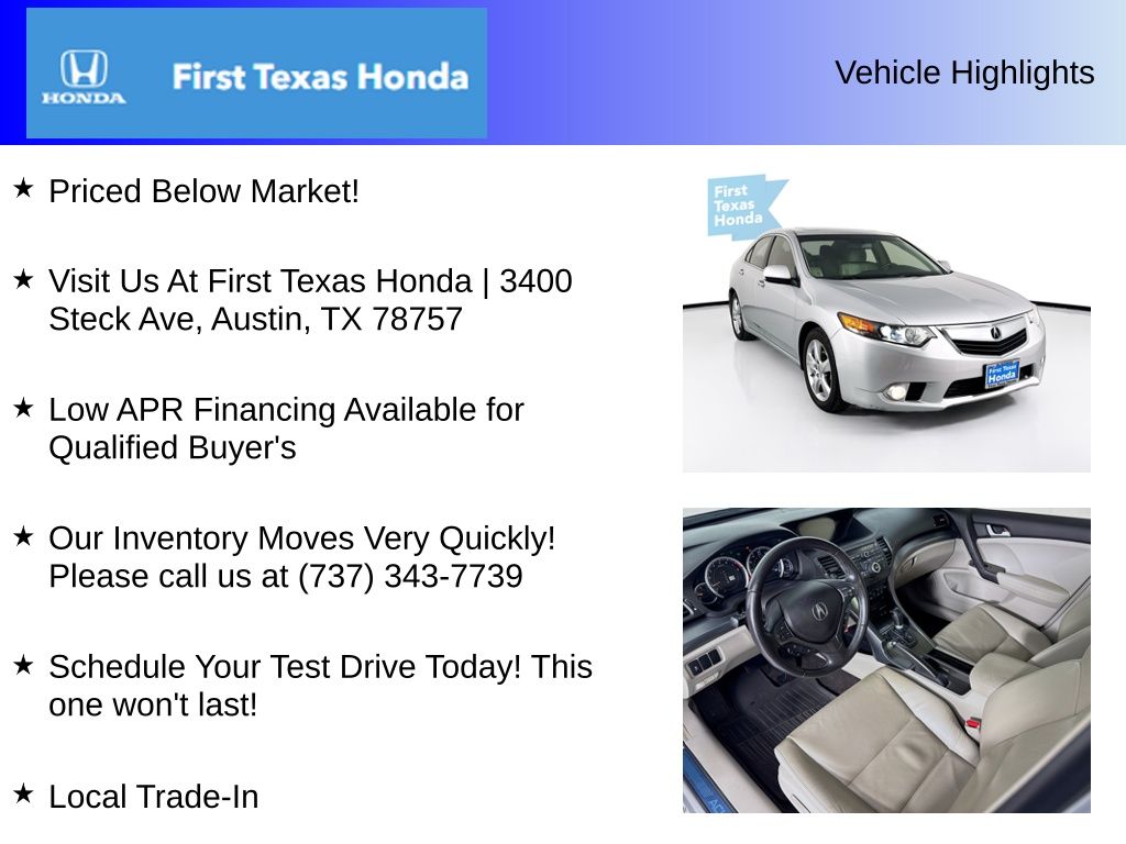 Used Car 2013 Acura Tsx  2.4 For Sale Under $15,000 In Austin, Texas