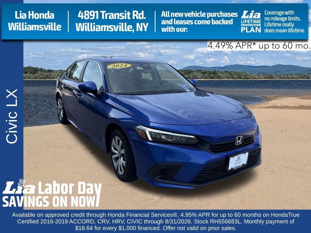 Aegean Blue Metallic 2024 Honda Civic Sedan Front-Wheel Drive Continuously Variable Transmission