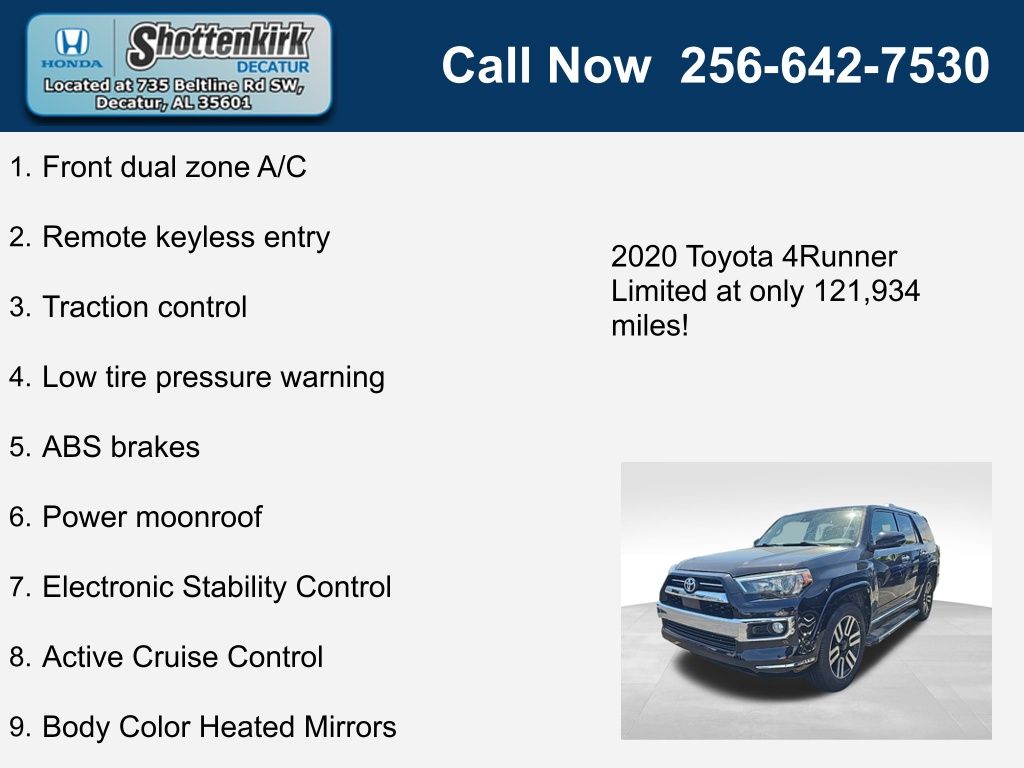 Used 2020 Toyota 4Runner Limited with VIN JTEZU5JR8L5228031 for sale in Decatur, AL