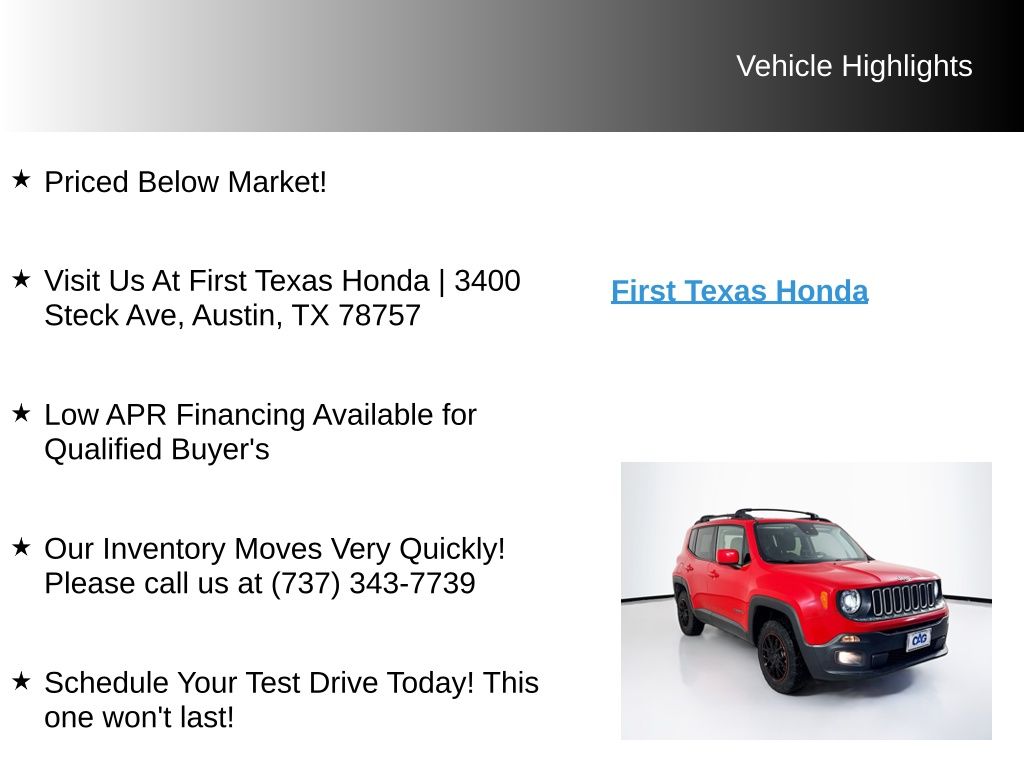 Used Car 2018 Jeep Renegade  Latitude For Sale Under $12,000 In Austin, Texas