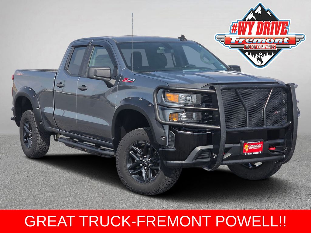 Gray (Satin Steel Metallic) 2019 Chevrolet Silverado 1500 Custom Trail Boss Double Cab 4WD Pickup Truck Four-Wheel Drive 6-Speed Automatic Overdrive