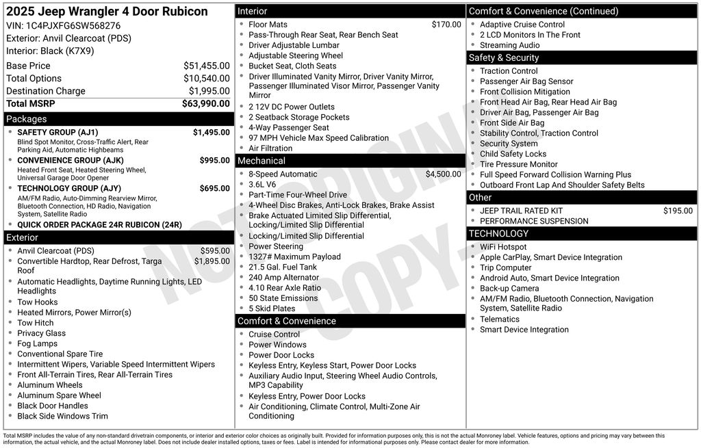 New Car 2025 Jeep Wrangler  Rubicon For Sale Under $90,000 In Austin, Texas