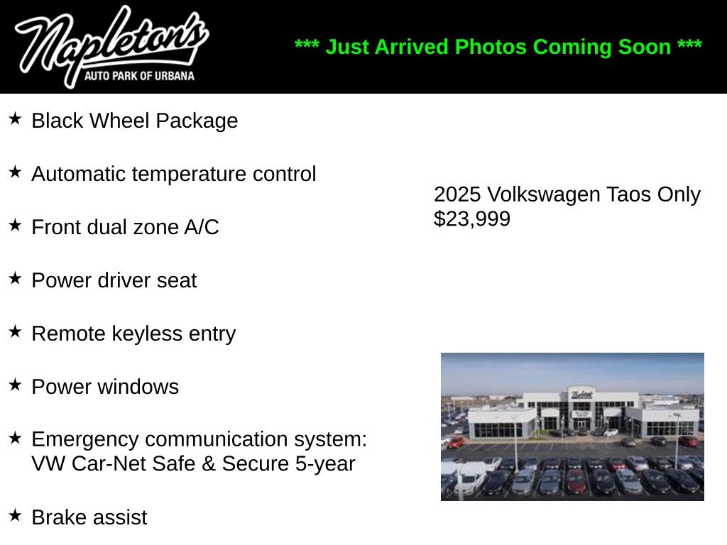 Deep Black Pearl 2025 Volkswagen Taos SUV / Crossover Front-Wheel Drive 8-Speed Automatic