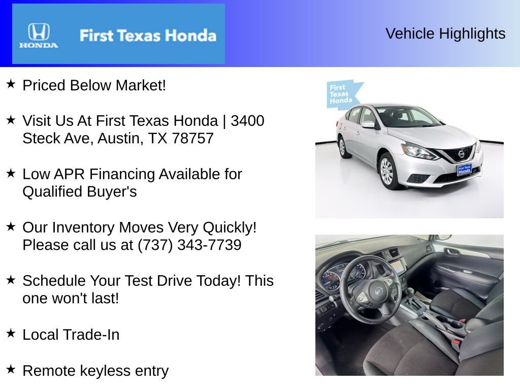 Used Car 2019 Nissan Sentra  S For Sale Under $15,000 In Austin, Texas
