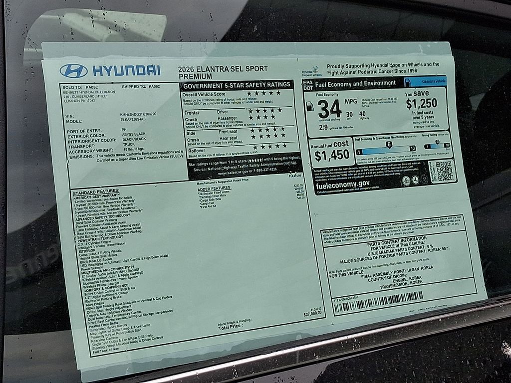 new 2026 Hyundai Elantra car, priced at $26,346