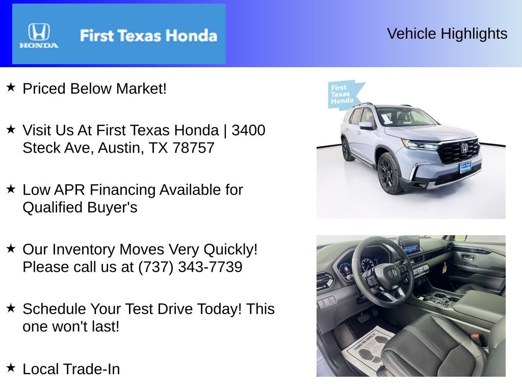 New Car 2025 Honda Pilot  Touring+ For Sale Under $50,000 In Austin, Texas
