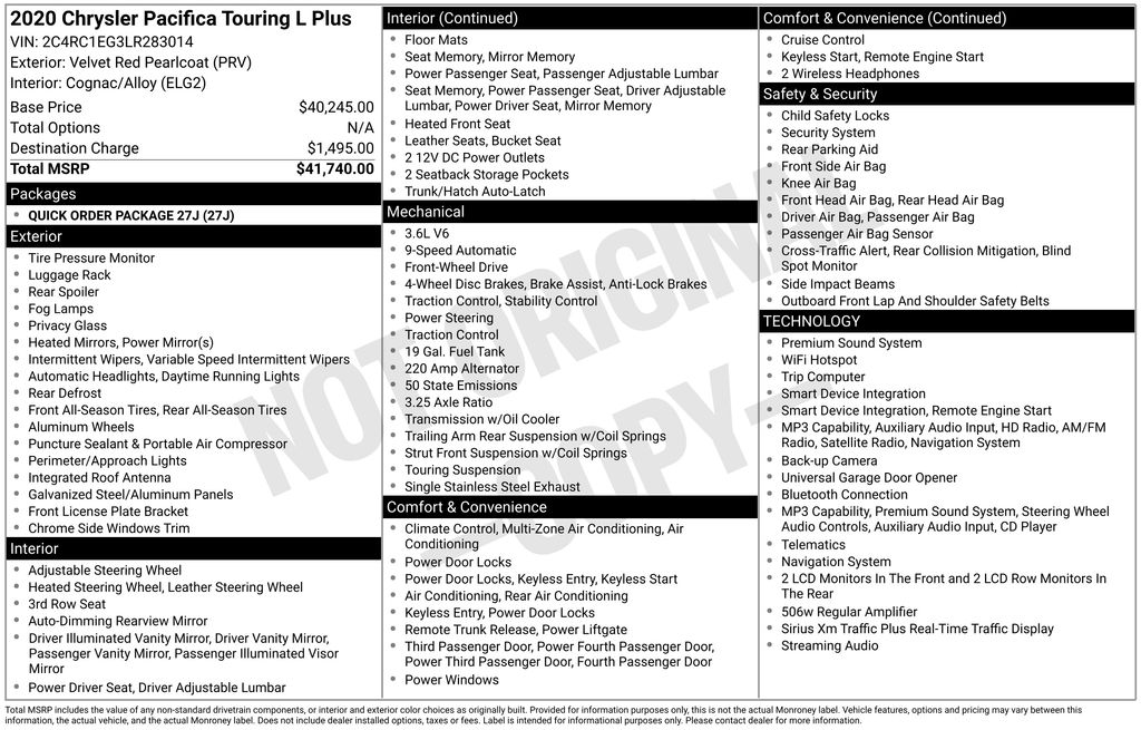 Used 2020 Red Chrysler Touring L Plus image 7