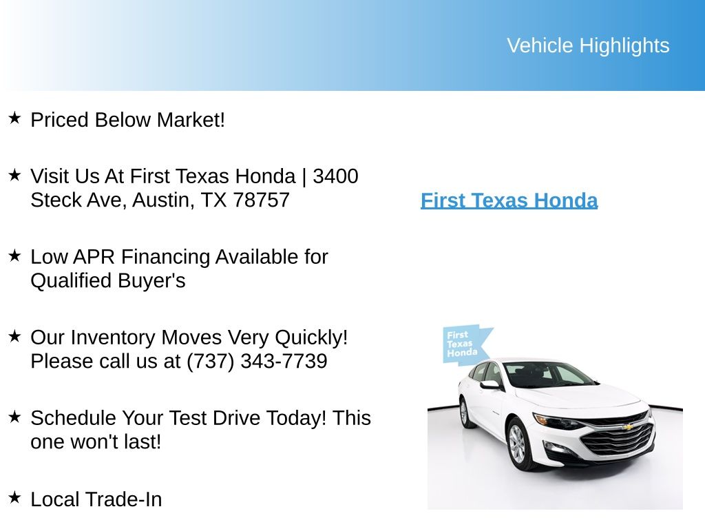 Used Car 2024 Chevrolet Malibu  Lt For Sale Under $20,000 In Austin, Texas