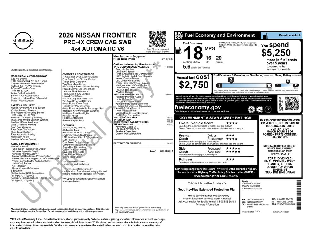 2026 Nissan Frontier PRO-4X Gray at South Hills Kia