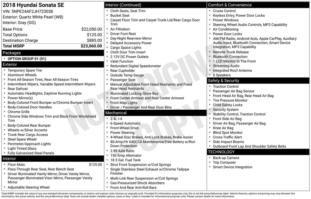 Used Car 2018 Hyundai Sonata  Se For Sale Under $15,000 In Austin, Texas