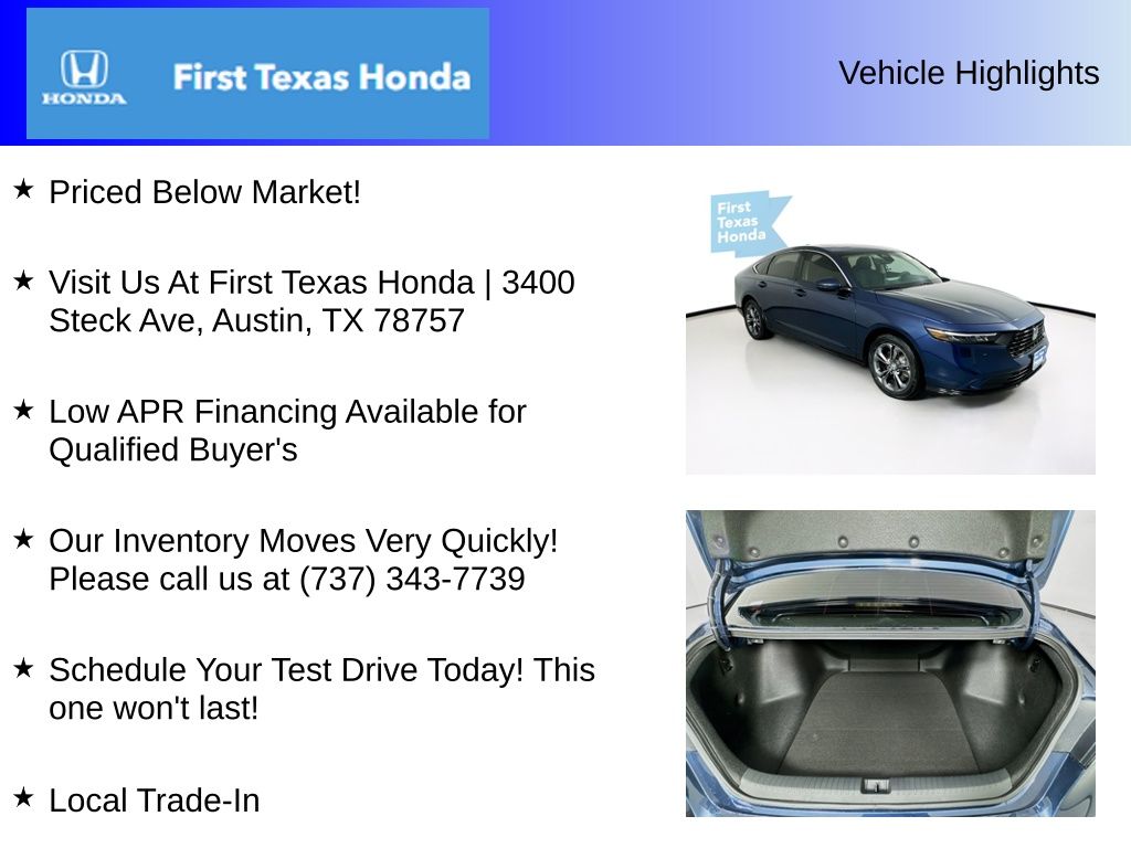 New Car 2025 Honda Accord Hybrid  Ex-l For Sale Under $40,000 In Austin, Texas