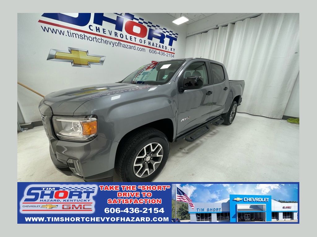 Gray (Satin Steel Metallic) 2021 GMC Canyon AT4 Crew Cab 4WD with Cloth Pickup Truck Four-Wheel Drive 8-Speed Automatic