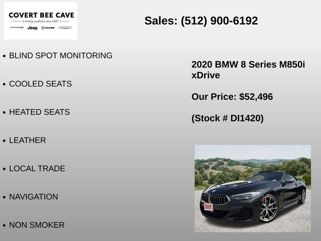 Used Car 2020 Bmw 8 Series  M850i Xdrive For Sale Under $60,000 In Austin, Texas
