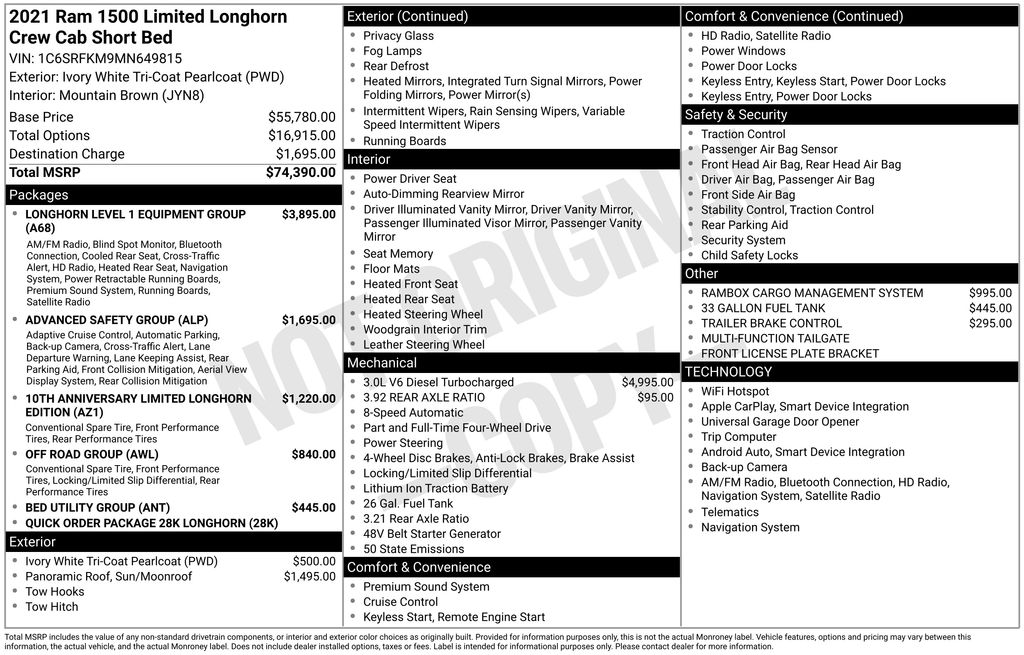 Used Car 2021 Ram 1500  Laramie Longhorn For Sale Under $40,000 In Austin, Texas
