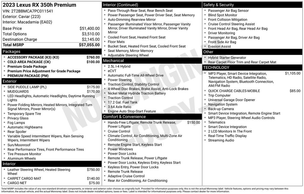 Used 2023 Black Lexus 350h Premium image 27