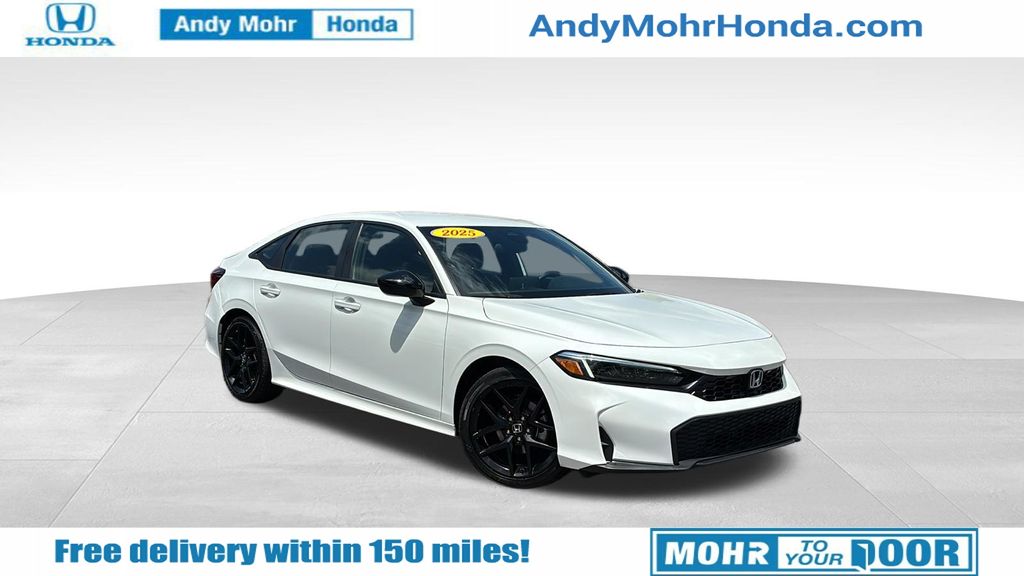 Platinum White Pearl 2025 Honda Civic Sport FWD Sedan Front-Wheel Drive Continuously Variable Transmission