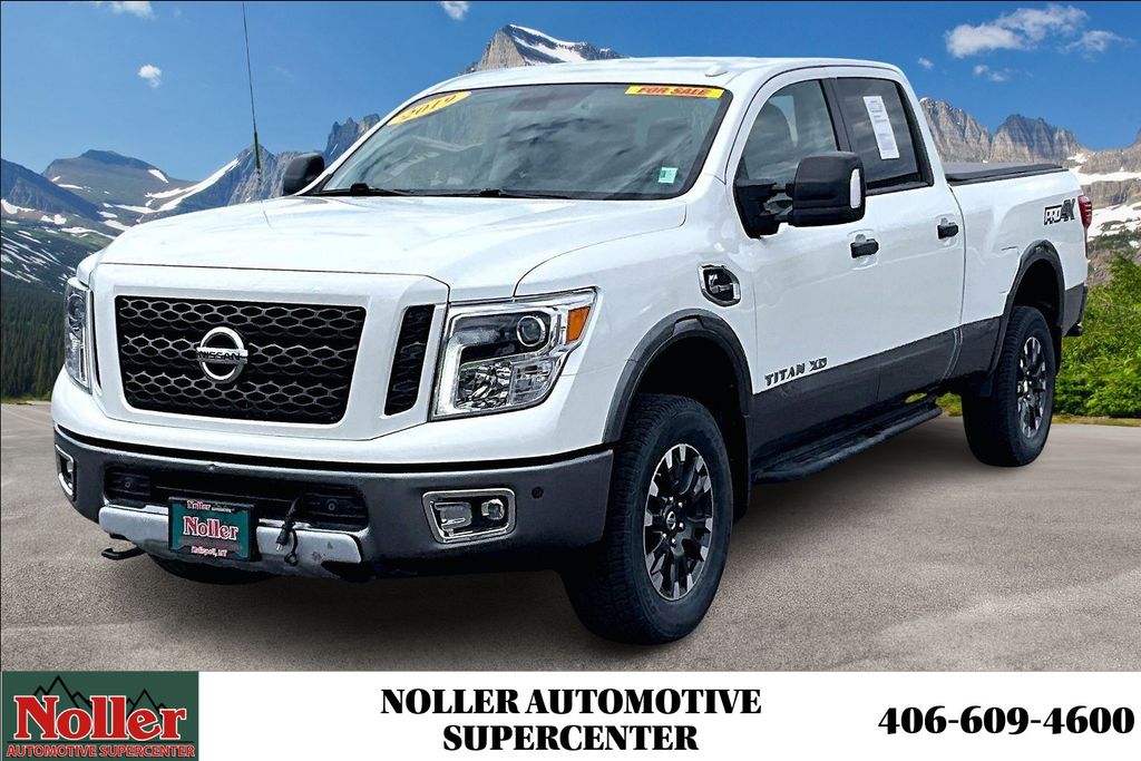 Pearl White 2019 Nissan Titan XD PRO-4X Crew Cab 4WD Pickup Truck Four-Wheel Drive 6-Speed Automatic