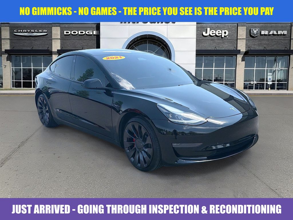 Solid Black 2021 Tesla Model 3 Performance AWD Sedan All-Wheel Drive 1-Speed Automatic