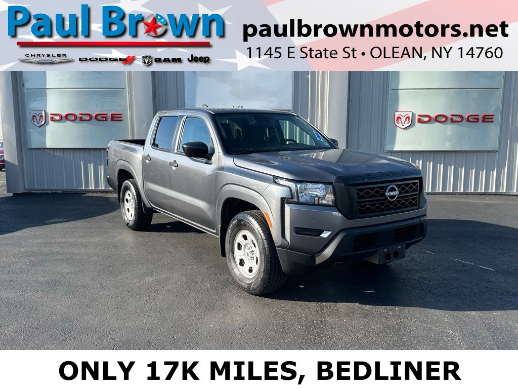 Gray (Gun Metallic) 2023 Nissan Frontier S Crew Cab 4WD Pickup Truck Four-Wheel Drive 9-Speed Automatic