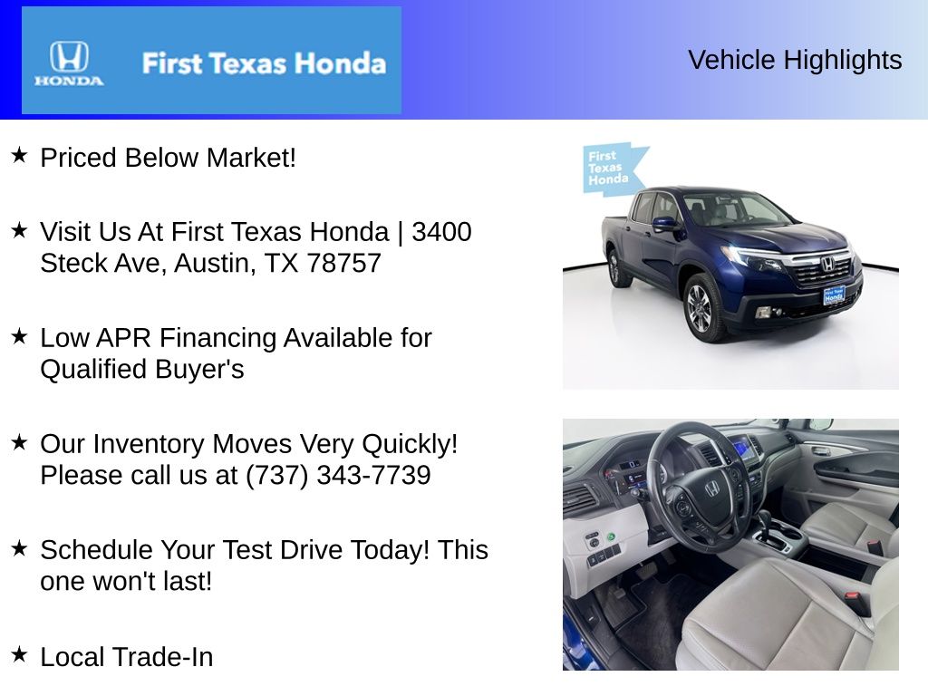 Used Car 2019 Honda Ridgeline  Rtl-t For Sale Under $25,000 In Austin, Texas