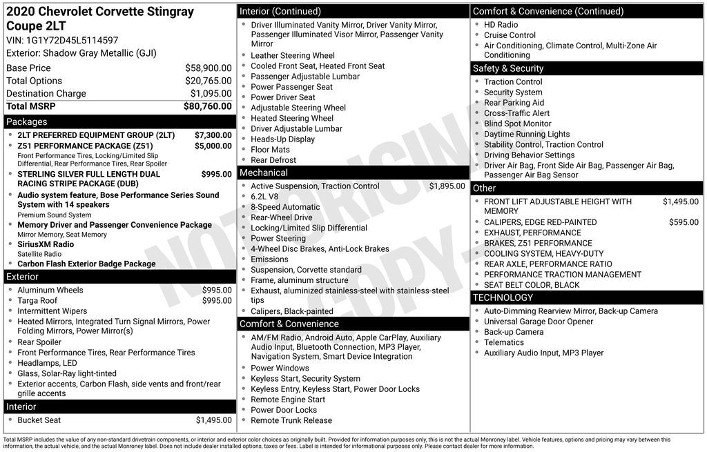 Used 2020 Chevrolet Corvette Stingray 2D Coupe