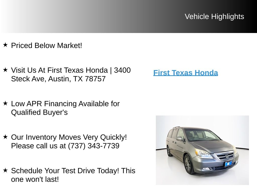 Used Car 2007 Honda Odyssey  Touring For Sale Under $10,000 In Austin, Texas