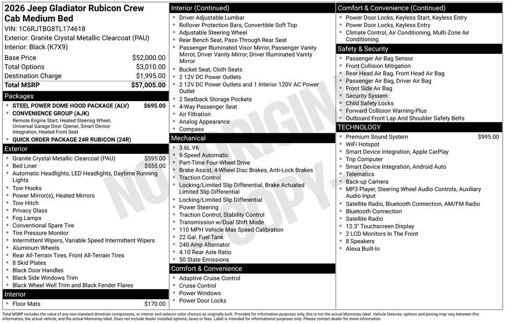 new 2026 Jeep Gladiator car, priced at $53,725