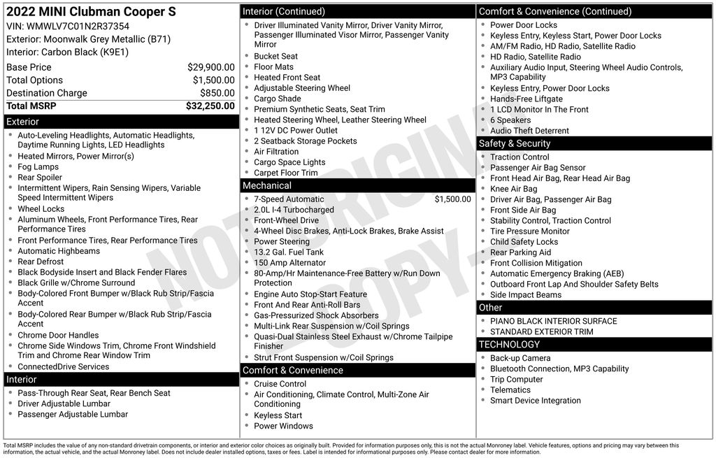 Gray Metallic 2022 MINI Cooper Clubman S FWD Wagon Front-Wheel Drive 7-Speed Automatic