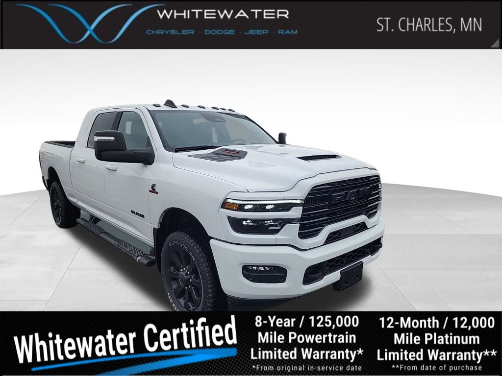Bright White Clearcoat 2025 RAM 3500 Laramie Mega Cab 4WD Pickup Truck Four-Wheel Drive 8-Speed Automatic