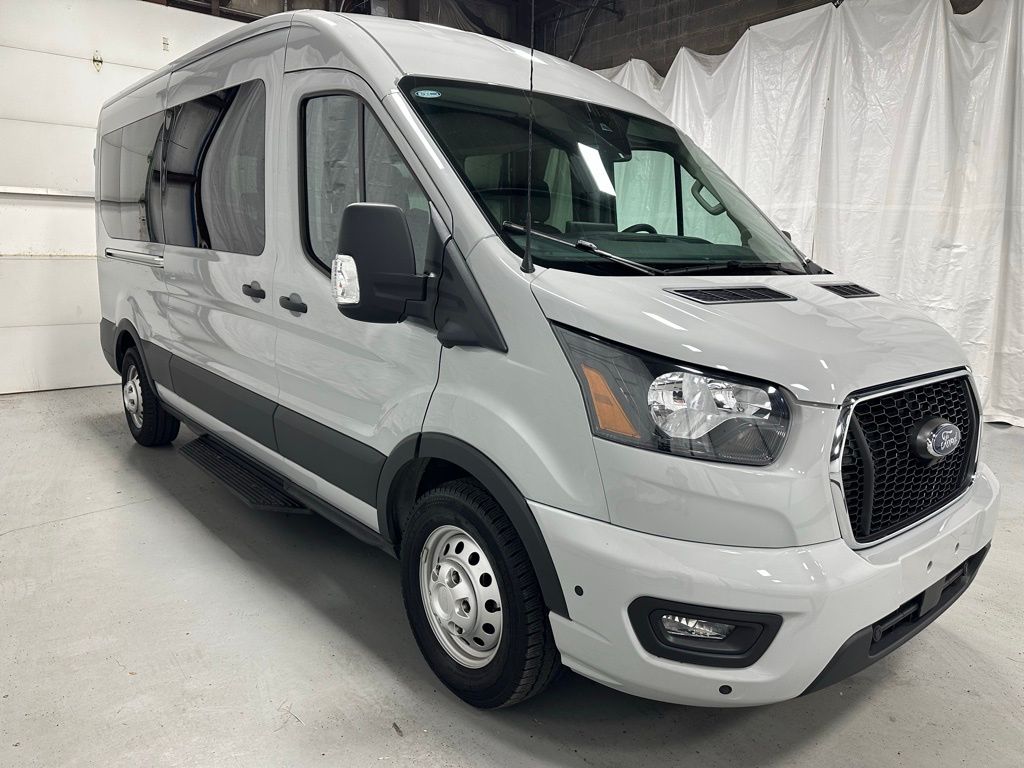 Avalanche Gray 2025 Ford Transit Passenger 350 XLT Medium Roof LB AWD Van All-Wheel Drive
