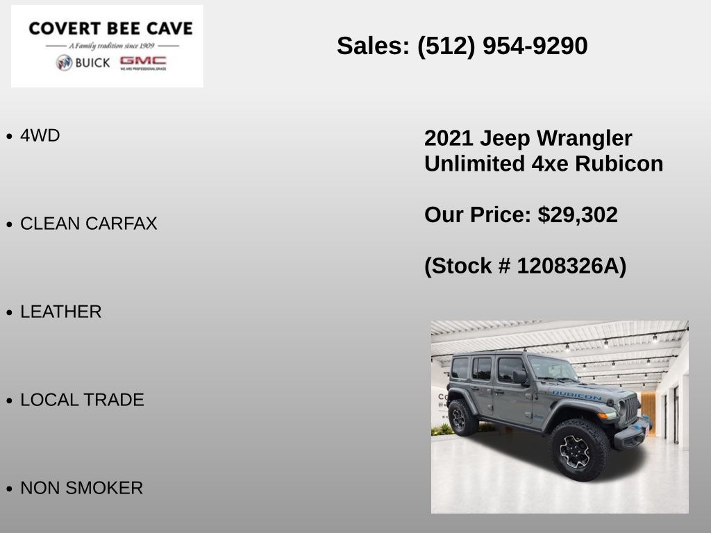 Used Car 2021 Jeep Wrangler  Unlimited Rubicon 4xe For Sale Under $30,000 In Austin, Texas