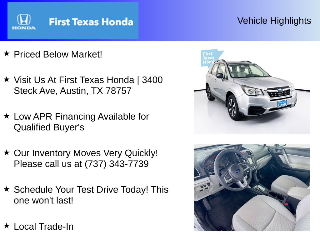 Used Car 2018 Subaru Forester  2.5i For Sale Under $20,000 In Austin, Texas