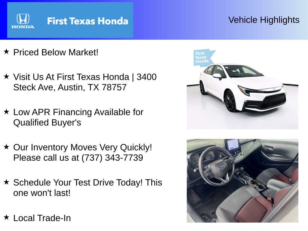 Used Car 2024 Toyota Corolla  Se For Sale Under $25,000 In Austin, Texas