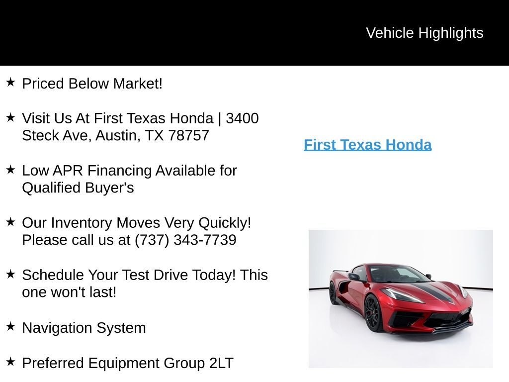 Used Car 2023 Chevrolet Corvette  Stingray For Sale Under $70,000 In Austin, Texas