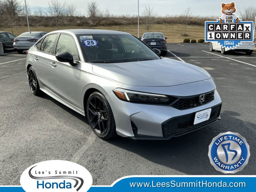 Solar Silver Metallic 2025 Honda Civic Sport FWD Sedan Front-Wheel Drive Continuously Variable Transmission