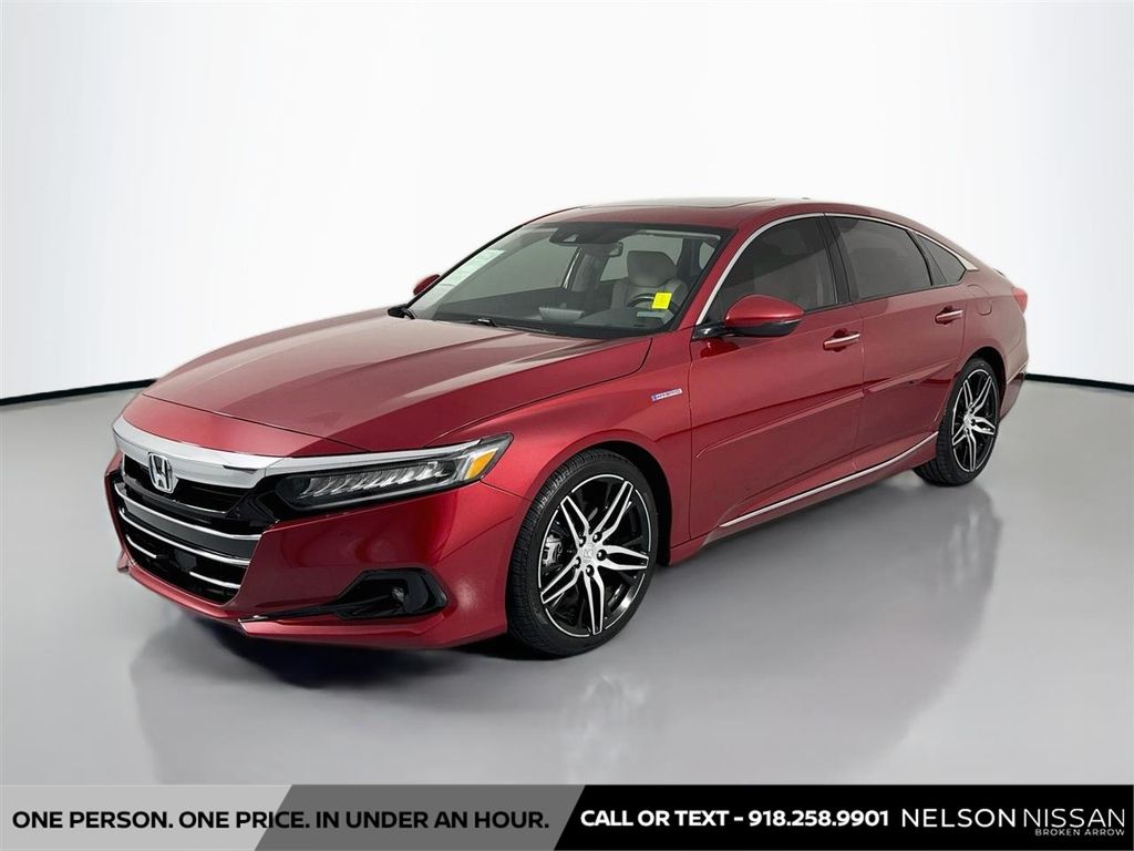 Red 2021 Honda Accord Hybrid Sedan Front-Wheel Drive Continuously Variable Transmission