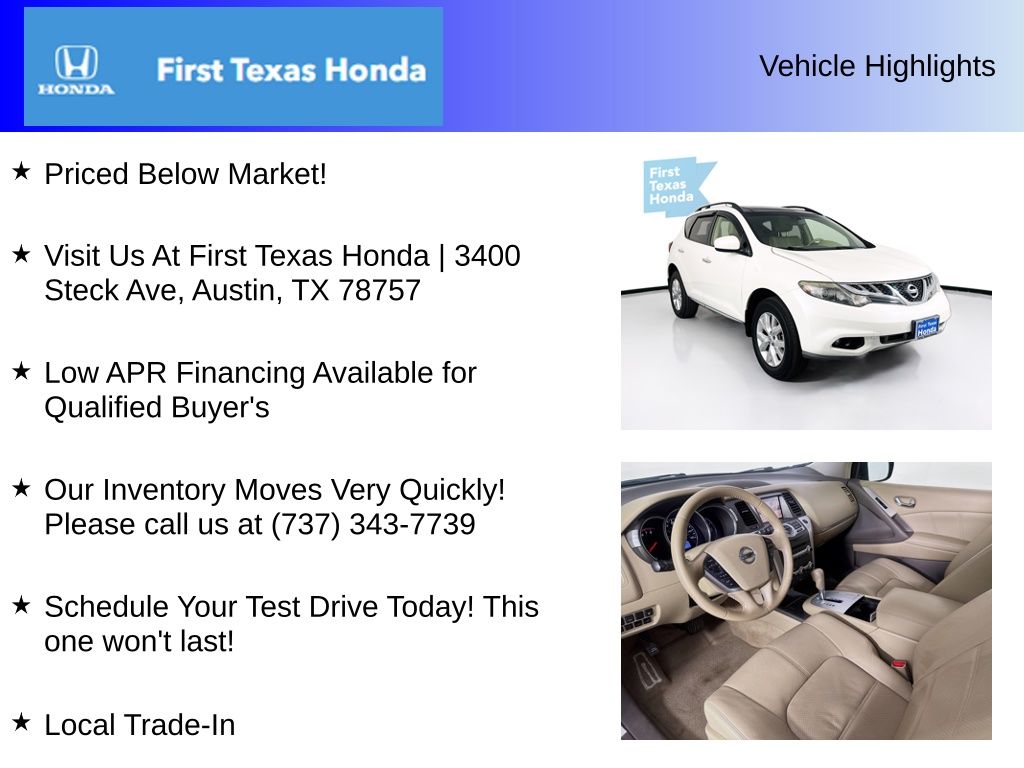 Used Car 2014 Nissan Murano  Sl For Sale Under $10,000 In Austin, Texas